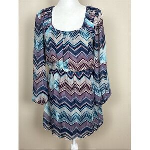 Speecklers Retro Dress with Teal and Purple Chevron Pattern Women's Size Medium